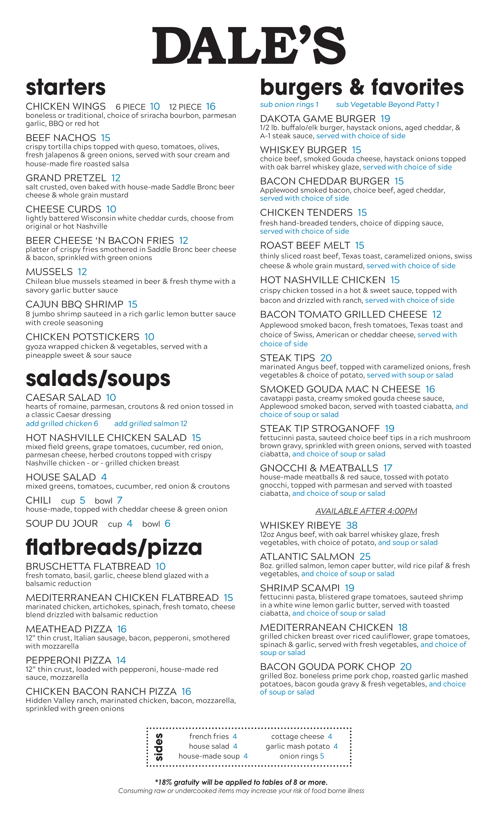 Dale's Restaurant Menu Deadwood Mountain Grand